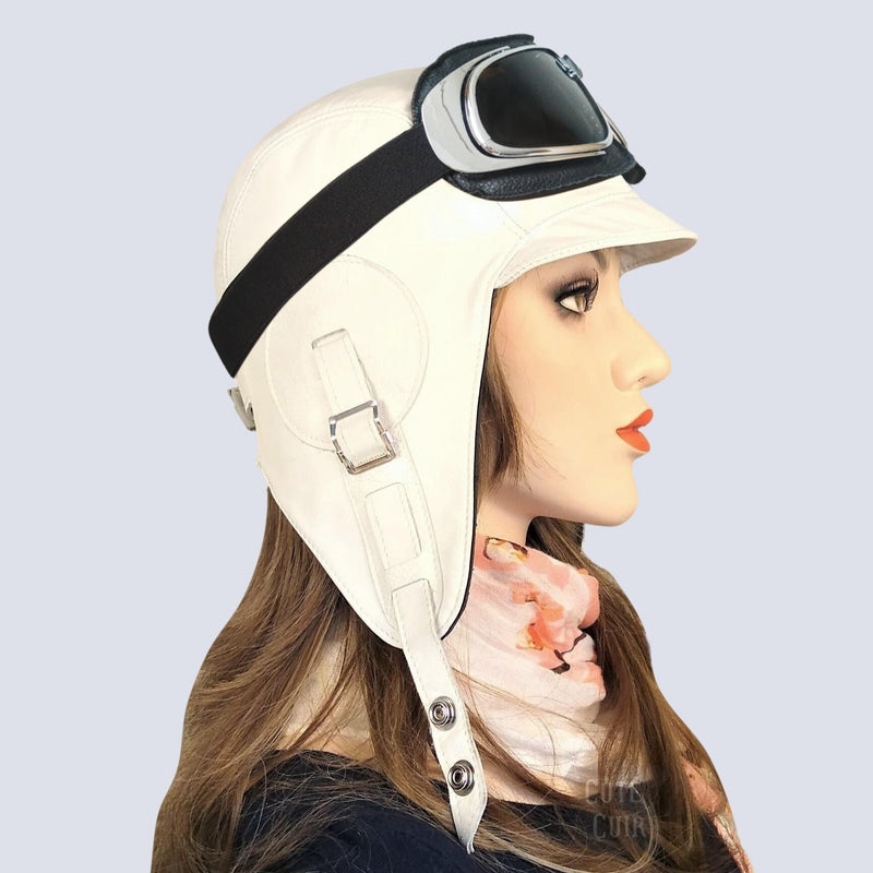 Chapeau aviateur cuir blanc - Modèle Simon