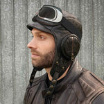 casque aviateur cuir noir et lunettes