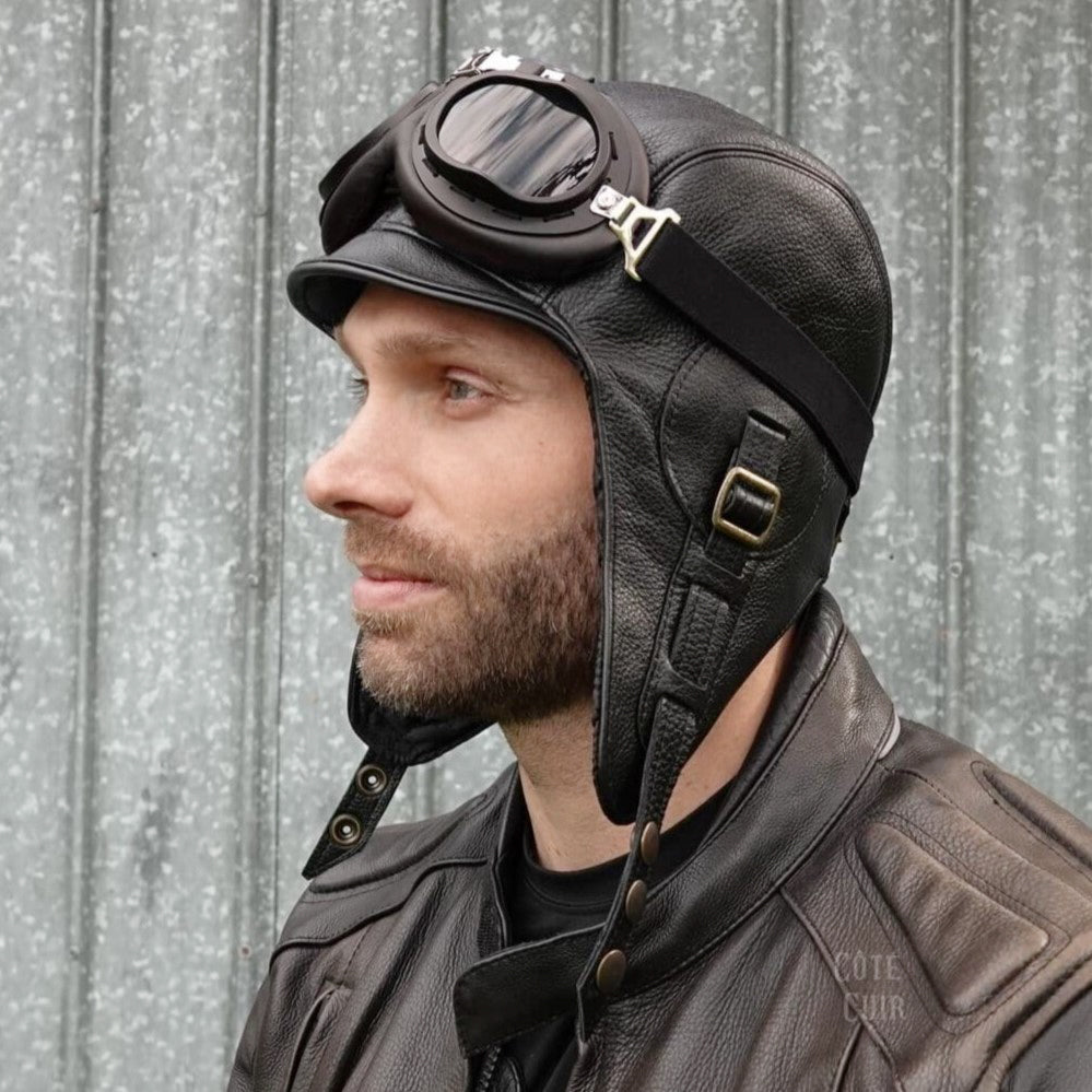 casque aviateur cuir noir