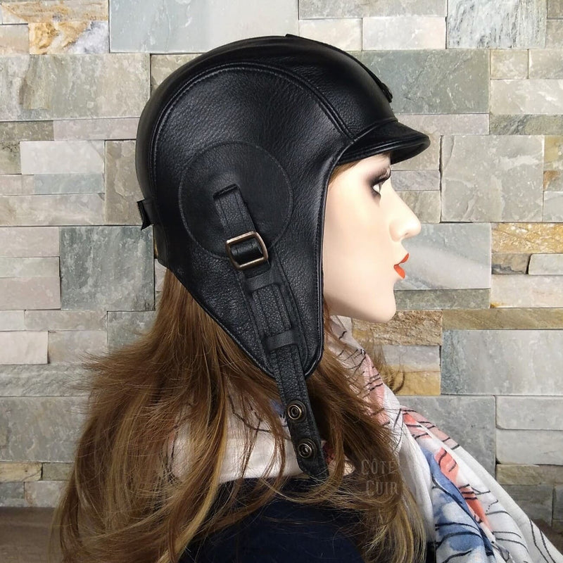 casque aviateur cuir noir