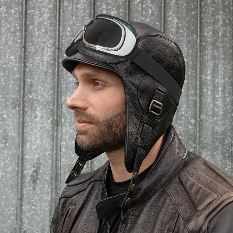 Casque aviateur cuir noir - Modèle Simon