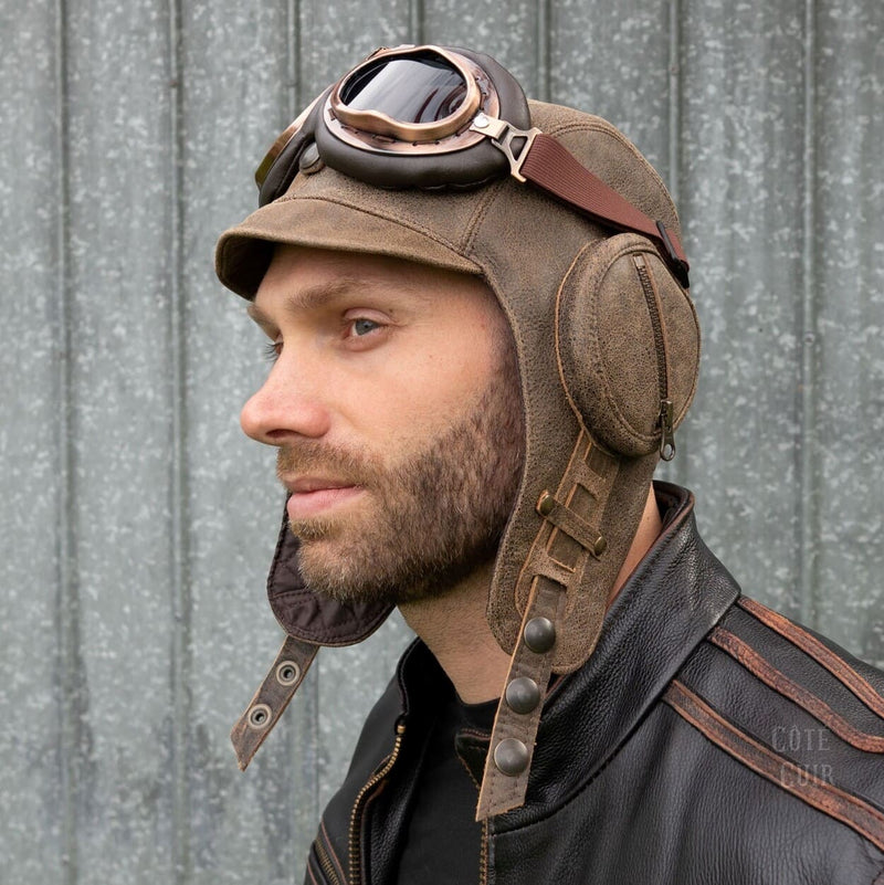 casque aviateur cuir vintage homme