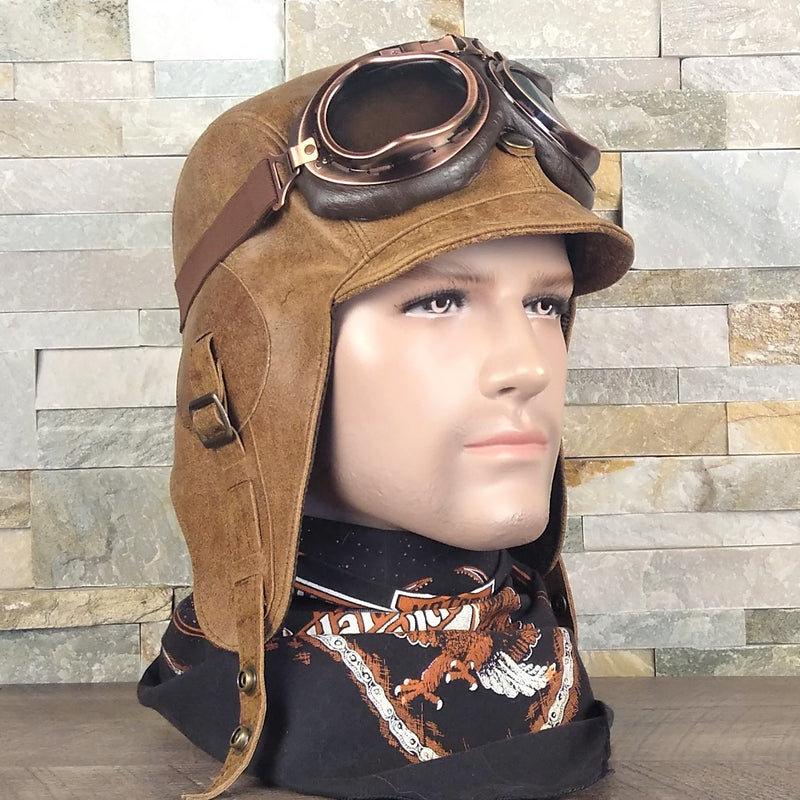 Casque aviateur cuir couleur tan - Modèle Simon