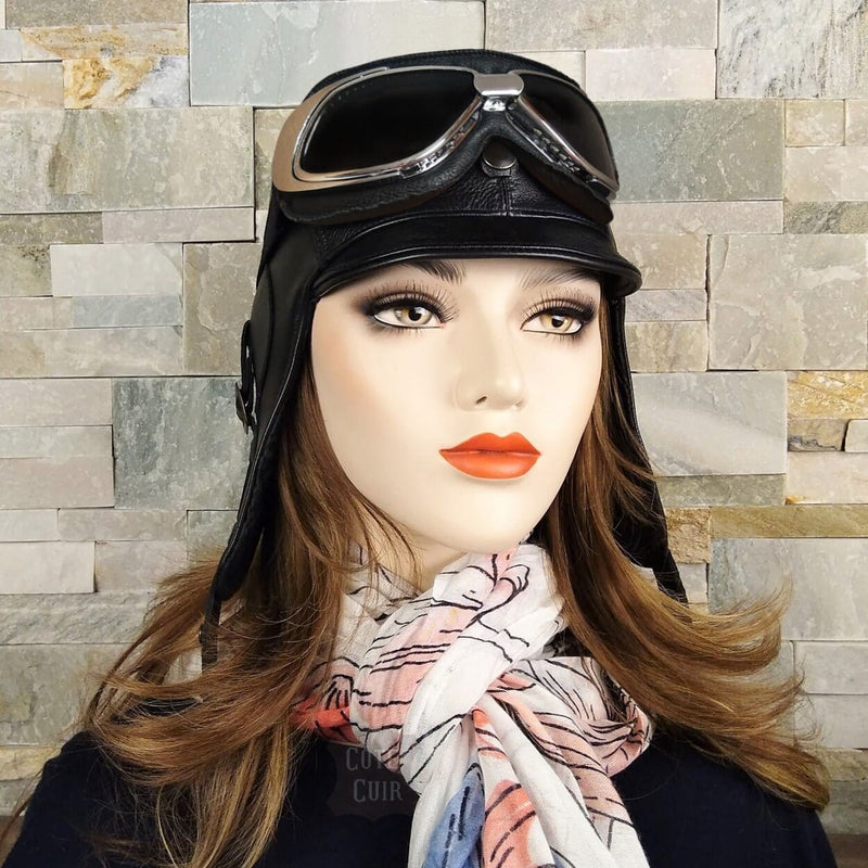 Chapeau aviateur cuir noir - Modèle Simon