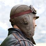Casque aviateur cuir marron et lunettes