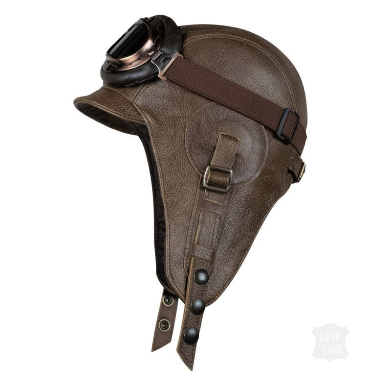 Casque aviateur marron et lunettes